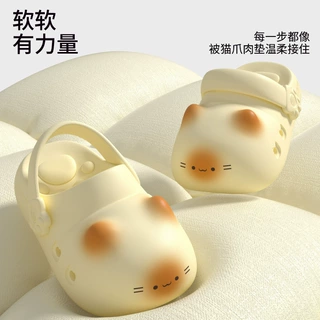 小猫咪新款可爱猫爪洞洞鞋女新款厚底勃肯半拖鞋外穿防滑eva凉拖