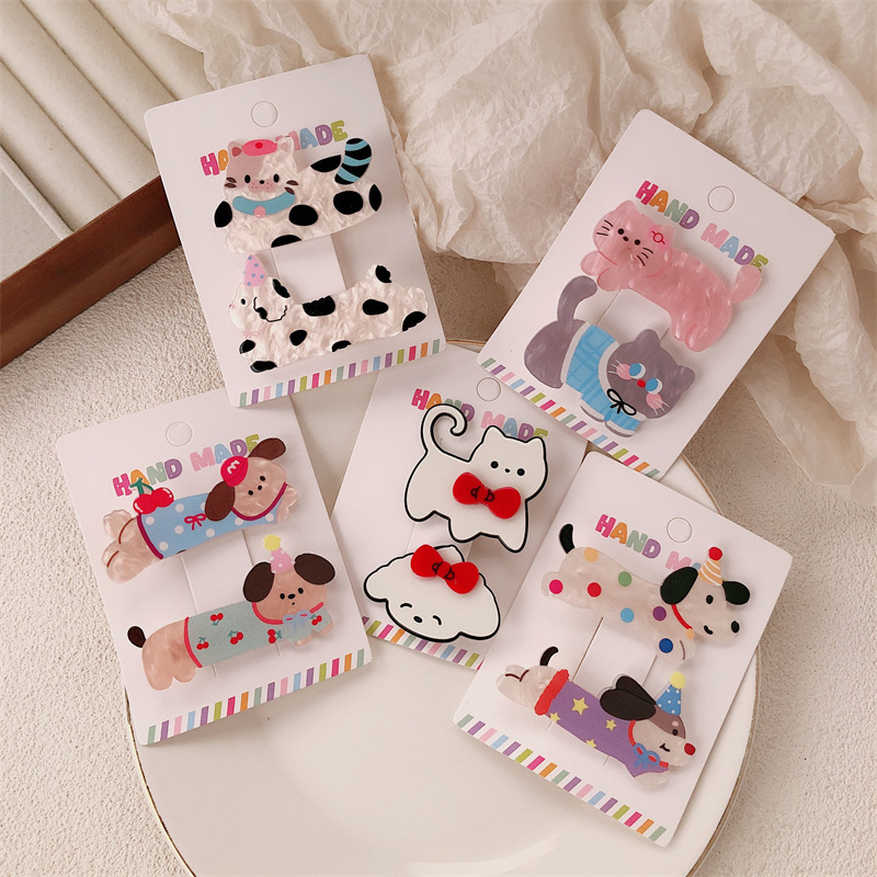 Caricatura encantadora onda punto perrito gatito broche de cabello de niña corazón arco de cabello roto fijación de bordes broche de cabello de gatito universal