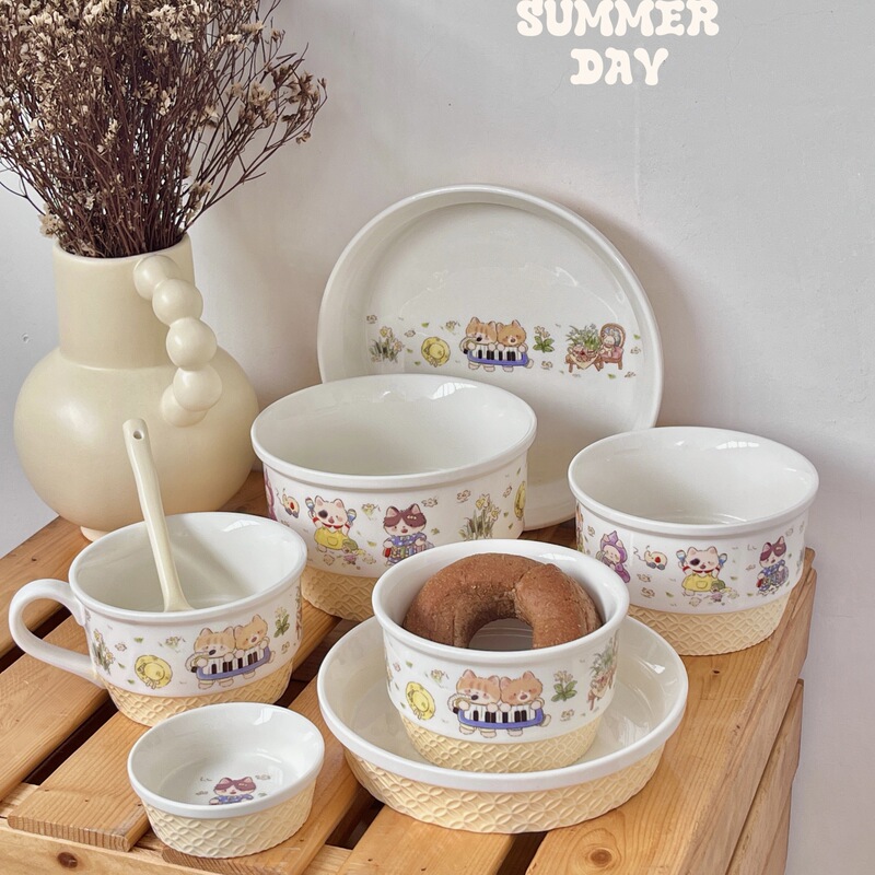 Original Designer Cute Animal Concert Ceramic Tableware High Color Value Dishes Set Composable for Gifts