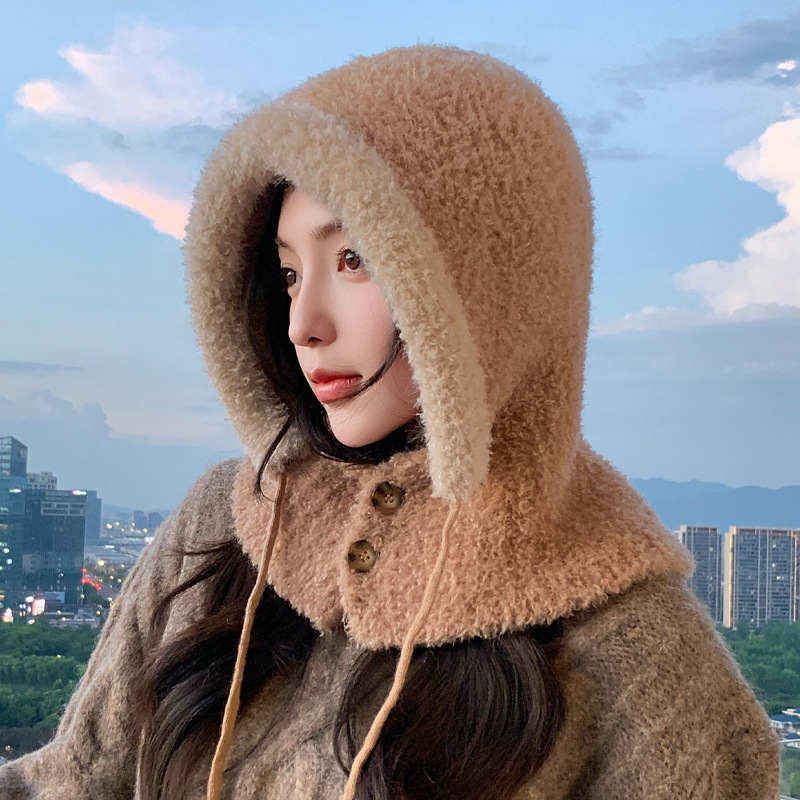 韩系巴拉克拉法帽保暖防风帽子女冬季护耳针织毛线帽显脸小一体帽|undefined