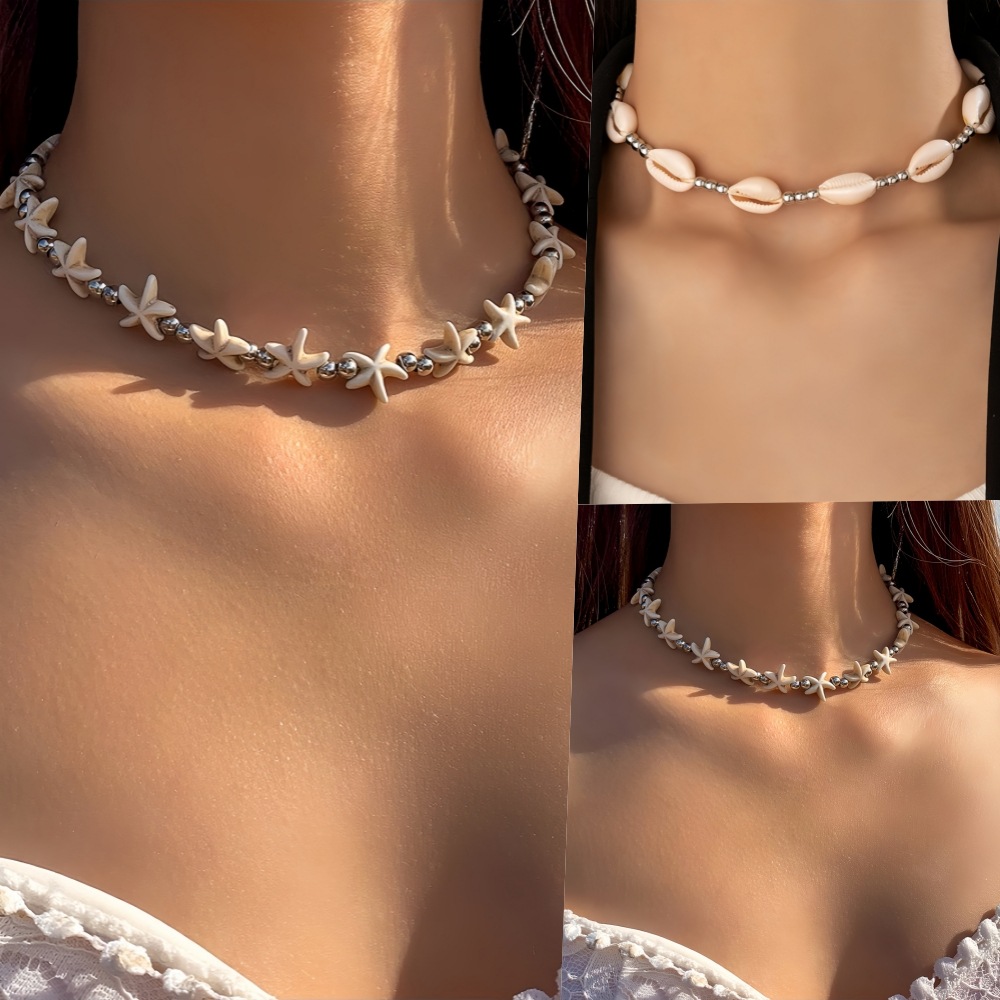 Cross-Border Jewelry Bohemian Beach Series Starfish Beaded Single-Layer Necklace Seaside Resort Style Clavicle Chain for Women