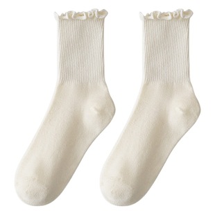 White Ear-rimmed Piled Socks Summer Thin Japanese jk Socks Women's Lolita Mary Jane Shoes Lace Mid-length Socks