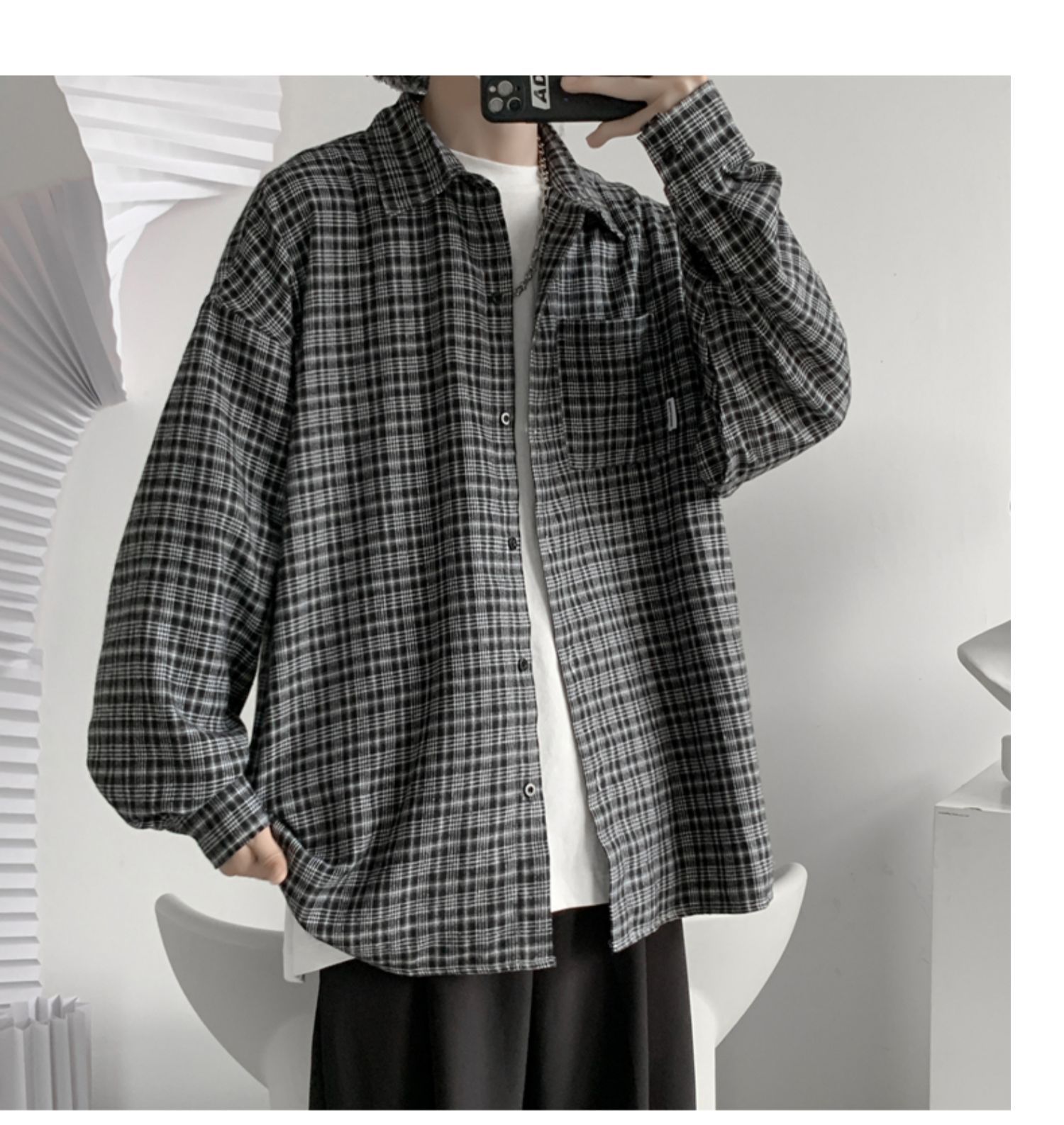 Men's Casual Checkered Shirt Long Sleeved Retro Autumn Jacket_voghion.com