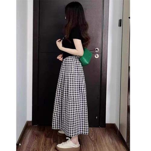 Women's Plus Size 80-300 lbs Grid Pants Skirt Summer Thin High-Waist Versatile Slimming A-Line Skirt