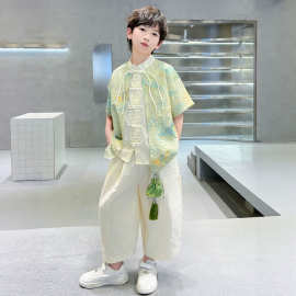 儿童装男童夏季汉服套装2026新款古风夏装短袖唐装男孩潮两件套