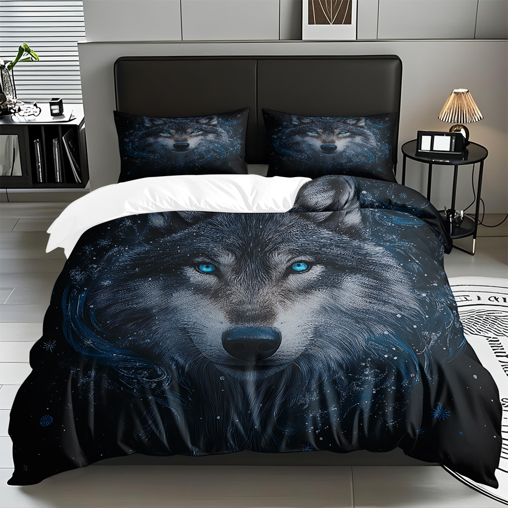 TEMU / JIT adaptado al patrón de lobo impresión digital set edredón molido textil transpirable para dibujar puede hacer