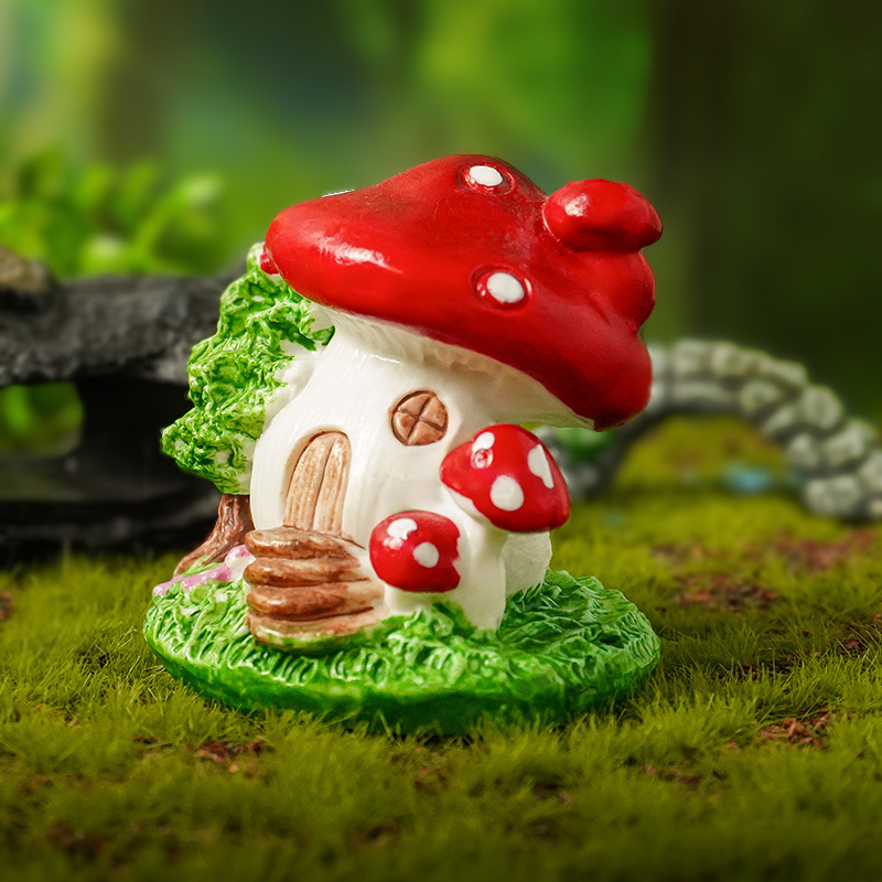 Venta caliente casa de hongos rojos decoración de micro paisaje artesanías de resina accesorios de decoración de sueños de cuento de hadas de bricolaje en stock