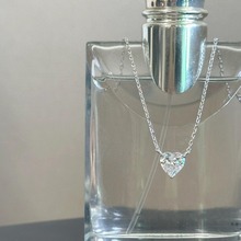 清澈~S925银镀金心形吊坠项链配饰高级感简约单钻锁骨链可调节