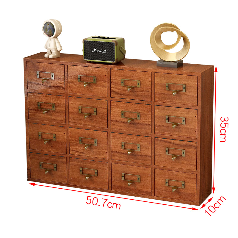 Caja de almacenamiento de té de cajón de madera vintage caja de joyería de escritorio caja de organización de joyería multi-capa rectangular pequeño gabinete