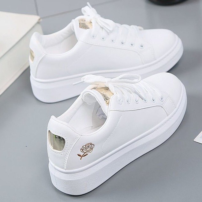 2025 Spring and Summer New Women's Shoes Pu Leather Breathable Sports Style Casual Shoes Sneakers Student White Shoes Ins Low Top 2025 Spring and Summer New Women's Shoes Pu Leather Breathable Sports Style Casual Shoes Sneakers Student White Shoes Ins Low Top