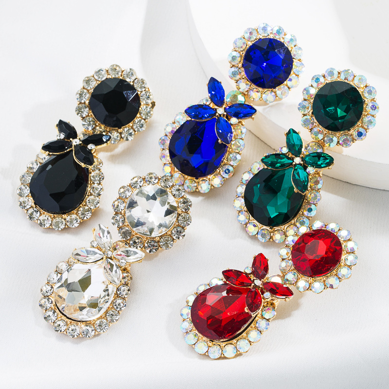 New Style Fashion Water Drop Shape Color Rhinestone Pendant Earrings display picture 2