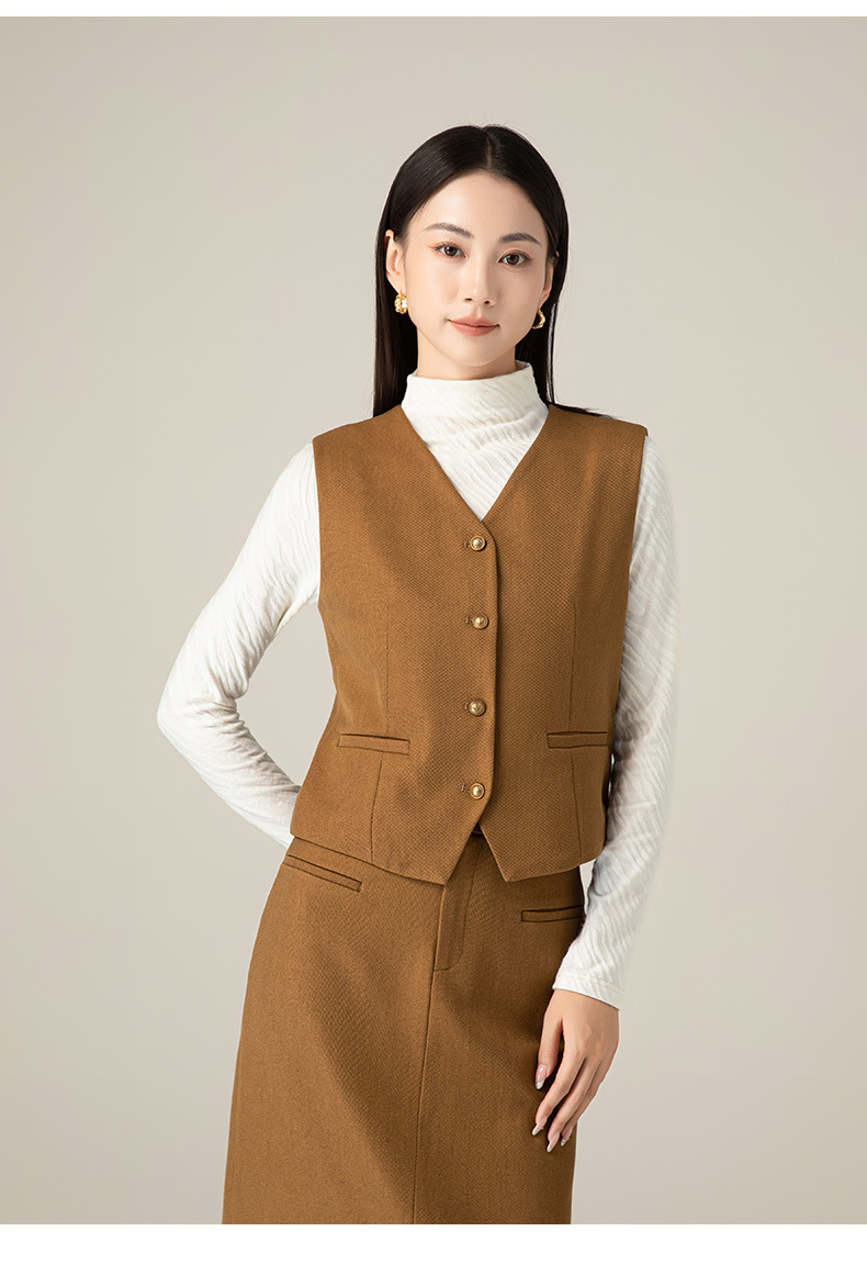 Bộ vest gile nữ len phong cách lịch lãm — Áo vest (64625) chi tiết 8