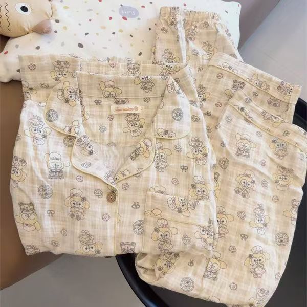可爱少女樱桃小丸子黄色长袖长裤2025新款卡通美少女家居服两件套|undefined