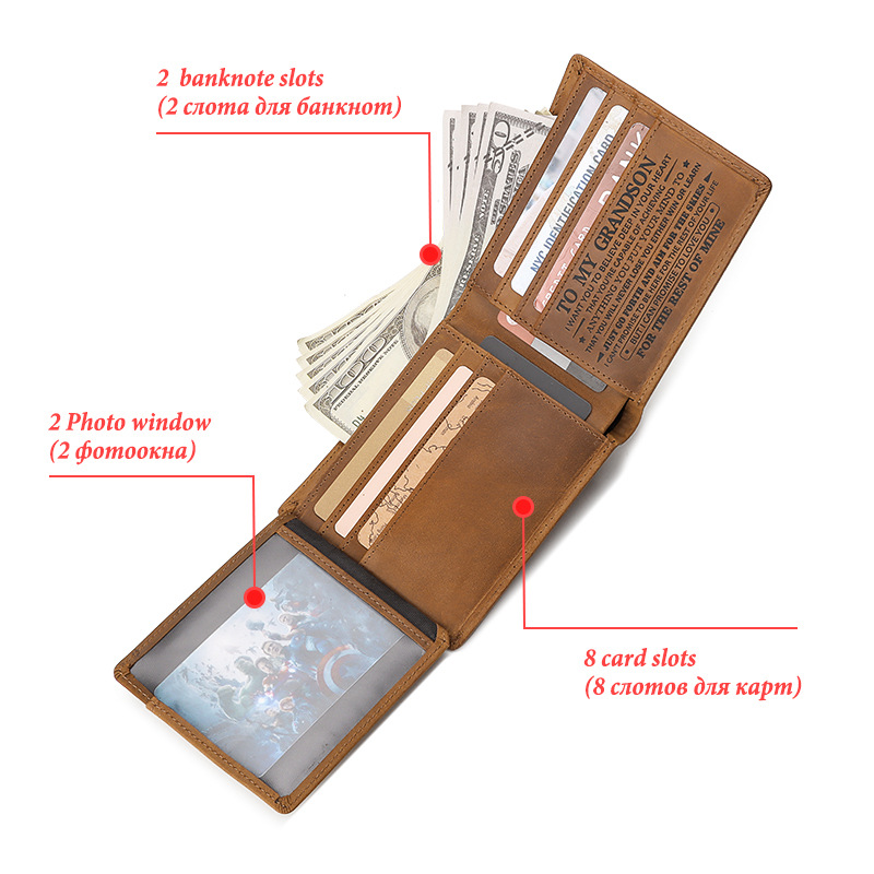 定制厂家疯马皮跨境证件包RFID头层牛皮零钱包男短款真皮男士钱包