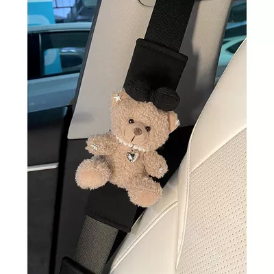 Seat belt shoulder pad Soft Four-Season Universal Cute Seat - net-shoulder-pads-coffee-diamond-panda-black-butterfly