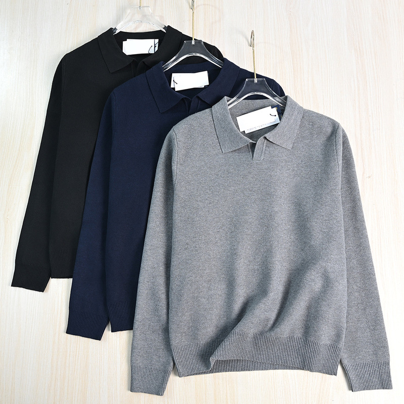 Men's Goods 2510/13 American Single Commuter Classic Embroidered Lapel Thick Casual Long Sleeve Knitted Sweater