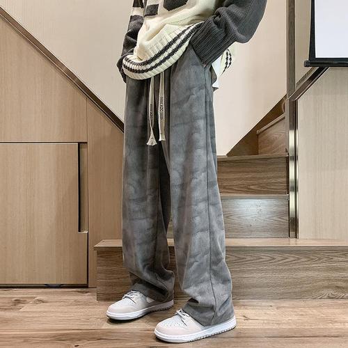 Linen corduroy tie-dye irregular pants for men, Japanese streetwear brand, loose casual sweatpants, Hong Kong style, retro wide-leg pants, trendy