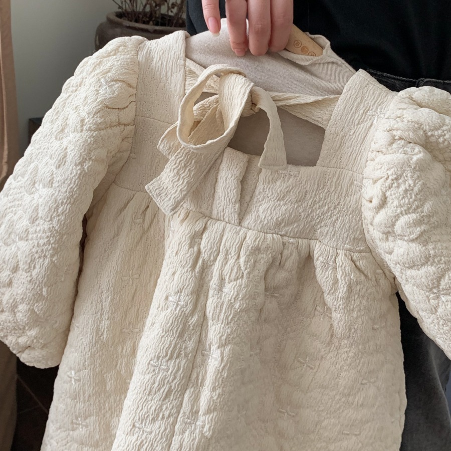 Korean Wear Mädchen Herbst 2023 Neue Kinder Mode Einfachen Stil Blase Hülse Baumwolle Prinzessin Kleid_voghion.com