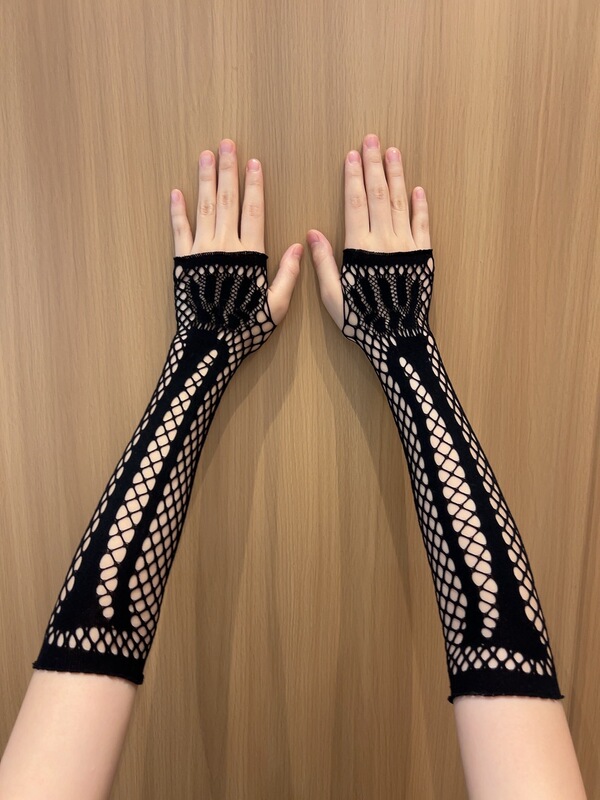 中空メッシュボーングローブハロウィン装飾コスプレパフォーマンスミッドレングスメッシュハーフフィンガー通気性メッシュグローブ|undefined