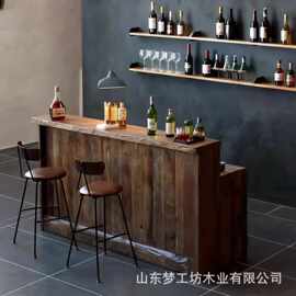 侘寂风老榆木吧台商用酒吧服装店收银柜台柜台桌椅接待钢琴桌