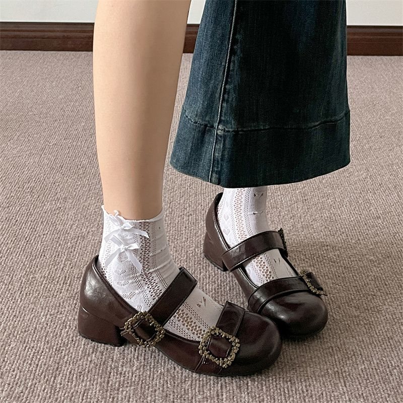 Retro French-style chunky heel leather shoes for women, 2026 spring new model, evening style, suitable for pairing with skirts, JK Mary Jane shallow single shoes Retro French-style chunky heel leather shoes for women, 2026 spring new model, evening style, suitable for pairing with skirts, JK Mary Jane shallow single shoes