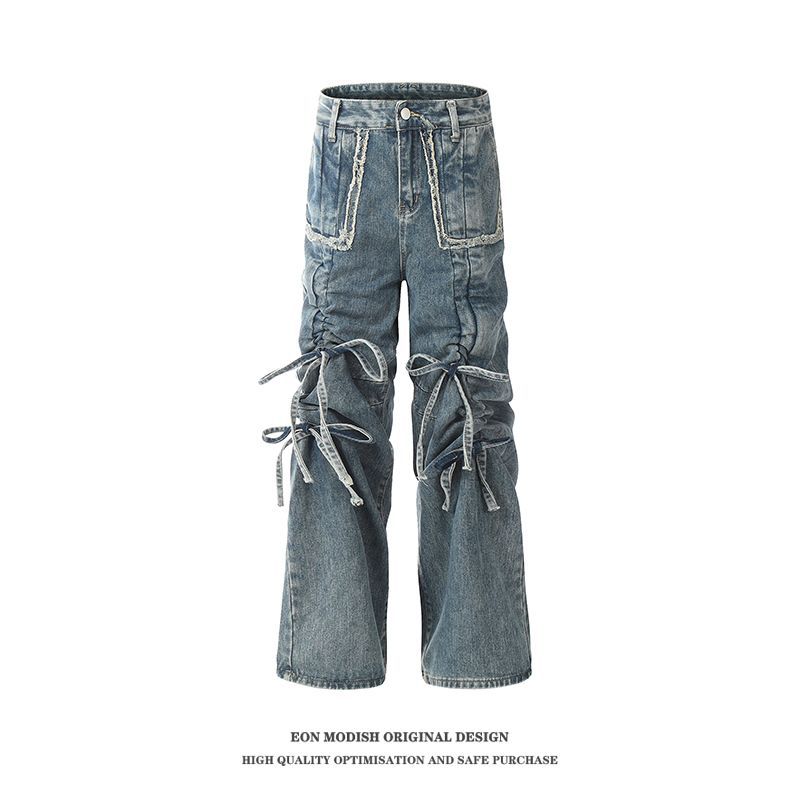 Vêtements pour hommes EONMODISH | Nouveau produit d'automne 2024 Pantalon de cow-boy délavé à l'eau à la mode American High Street_voghion.com