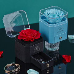 永生花禮盒亞克力八角抽屜戒指項鍊情人節生日禮物首飾禮品盒