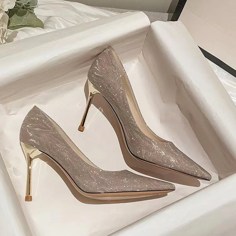 Champagne Gold silver High Heels Women's 2024 New Stiletto Shoes High-end Sense Niche Wedding Shoes Xiuhe Wedding Dress