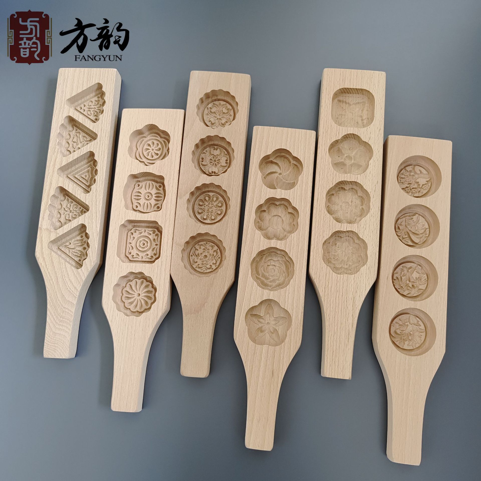 四孔帶柄模具花樣饅頭月餅模具木質糕點餑餑卡子餅乾模具DIY模具