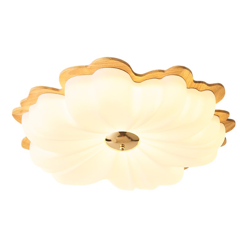 Lámpara de techo de dormitorio de color nogal, pétalos de madera maciza de estilo antiguo, espectro completo, protección ocular, habitación de libro súper brillante, lámpara de habitación para niños