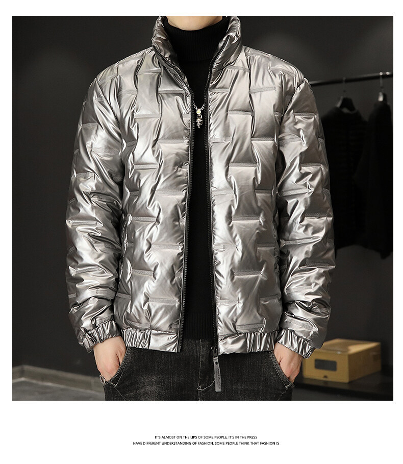 Herrenbekleidung Glänzender Baumwollmantel Trendy Brand Geprägter Stehkragen Baumwollmantel Jugendtrend Mode Große Größe Herren Baumwollmantel Jacke Für Männer_voghion.com