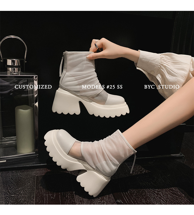 Boot lưới nữ cao gót 8cm đế dày phong cách Martin — Màu đen, Màu trắng chi tiết 16