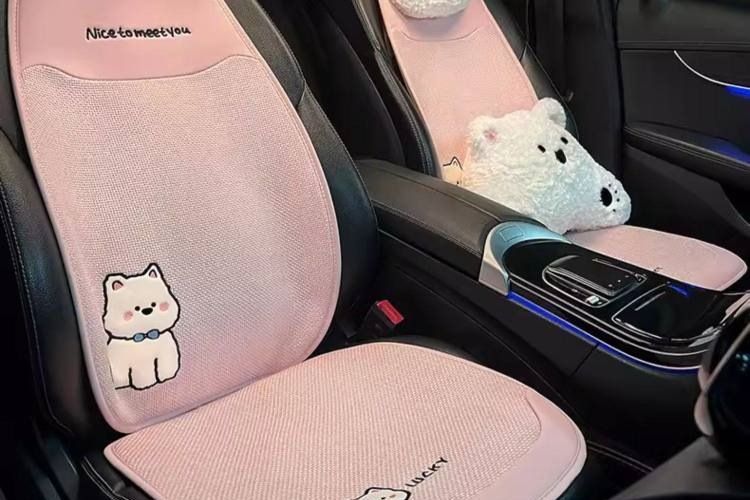 Interior 2026 Asian linen car seat cushion, suitable for all seasons, breathable, high-quality car seat pad, new cartoon cute design