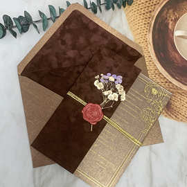 高档棕色波点绒布请柬定制邀请函印章定制干花