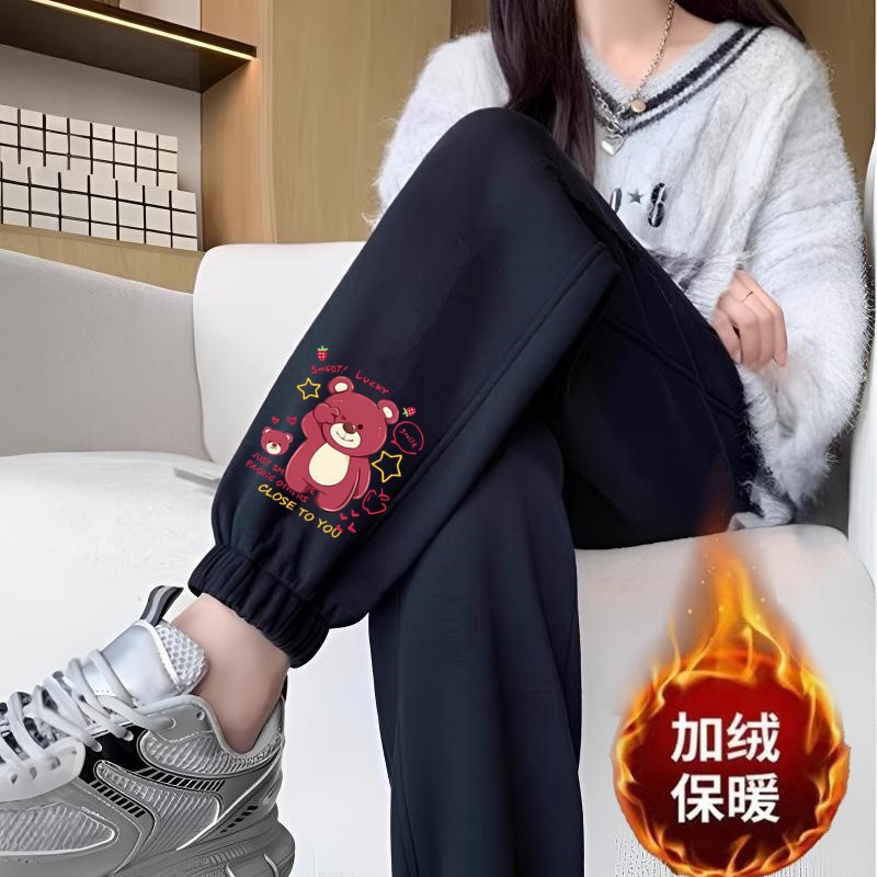 카오메이 핑크 베어 레깅스 블랙 팬츠 플러스 벨벳