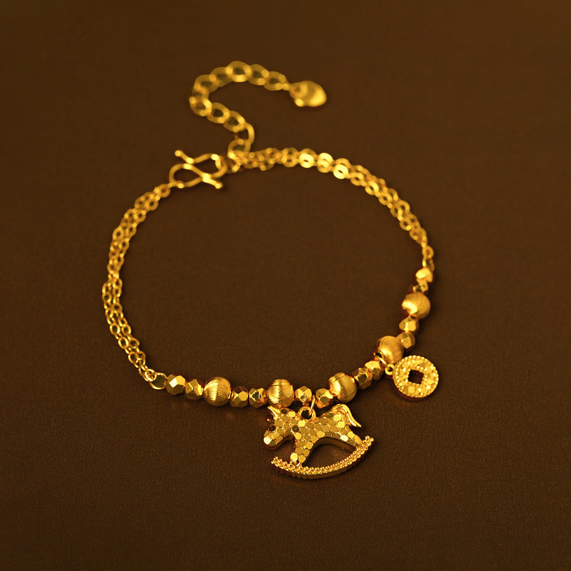 24K Real Gold Electroplated Pony Bracelet New Chinoiserie Animal Year Sand Gold Niche Bracelet Accessible Luxury High-End Jewelry for Women