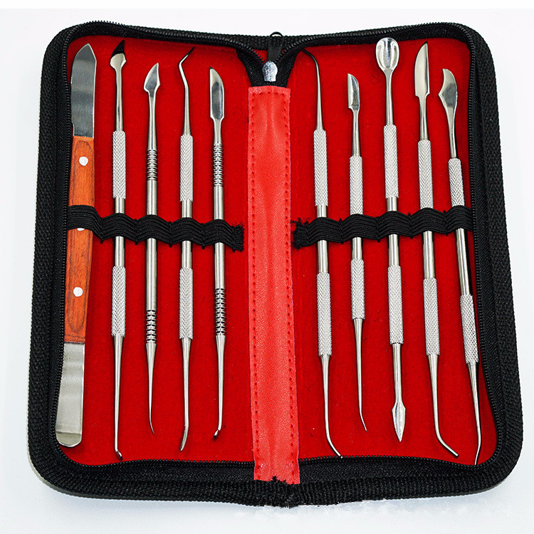 Cuchillo de trinchar dental de acero inoxidable, kit de cera, juego de 10 piezas, juego de cuchillo mecánico, tallado en arcilla, herramienta de práctica manual al por mayor