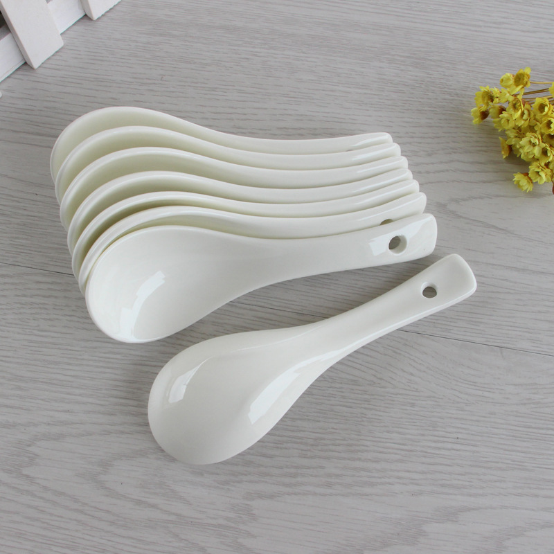 Pure White Ceramic Small Spoon Hotel Restaurant Soup Spoon Household Spoon Magnesium Porcelain Spoon