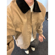 美式复古卡其色短款外套男2025春秋vintage底特律潮牌翻领棒球服