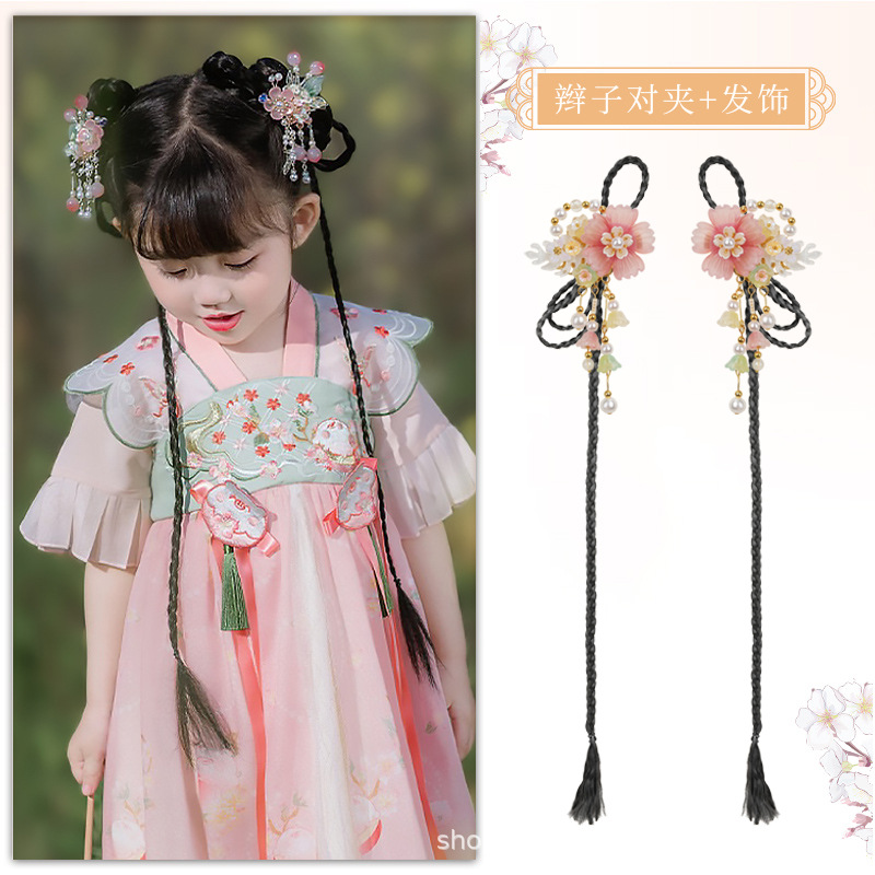 땋은 클립 + 그라데이션 핑크 코랄 헤어 액세서리 한 쌍