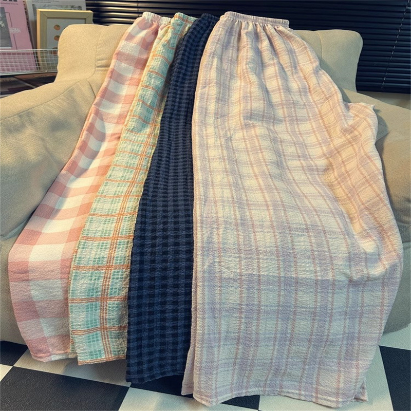 Tall lengthened version walking pants thin summer home pajama pants casual plaid loose-fit home pants trousers
