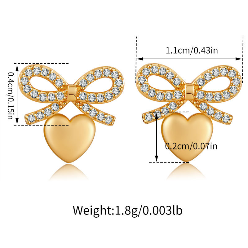 6g Weight Copper Ear Needle Material Zircon Inlay Material Ear Studs Classification 1 Pair Quantity Holiday, Daily Occasion Copper Material Leaf, Heart Shape, Bow Knot Pattern Women's Gender Elegant, Classic Style, Streetwear Style 1 Pair Elegant Classic Style Streetwear Leaf Heart Shape Bow Knot Copper Zircon Ear Studs 3