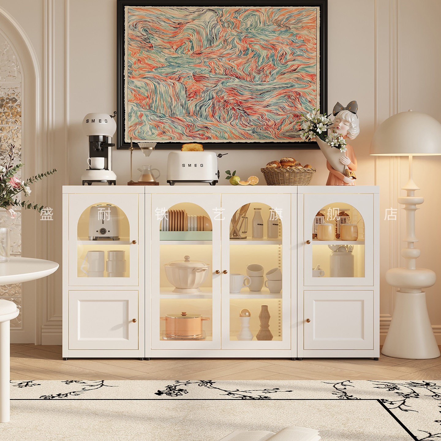 Iron Sideboard Side Cabinet Floor-Standing Storage Cabinet French Home Living Room Storage Cabinet Iron Cabinet Wall Storage Cabinet