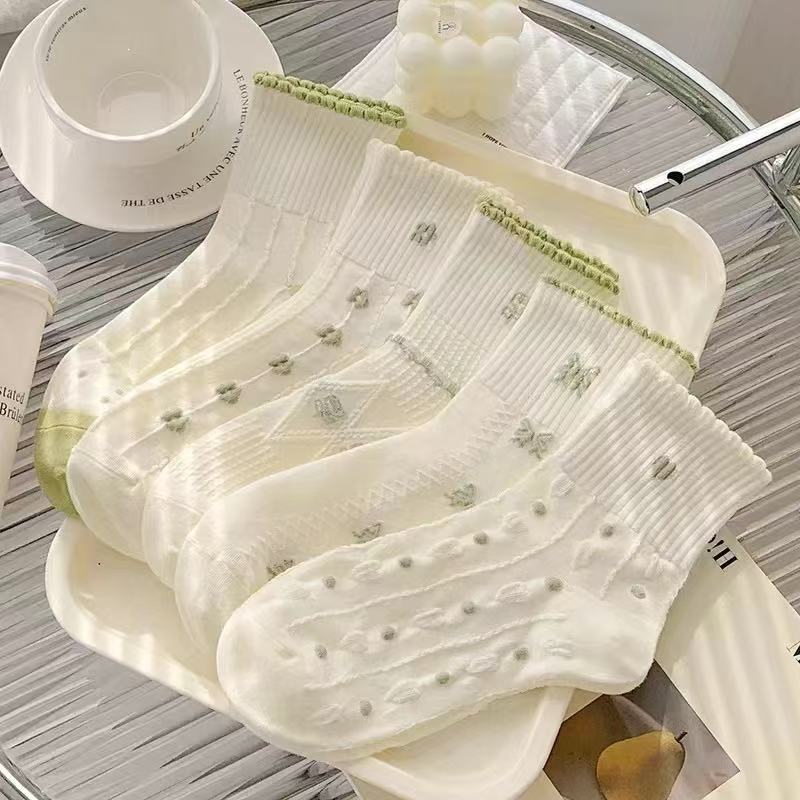 [2437-여성용 엠보싱 그린 & 화이트 버블 입 양말] 혼합 색상