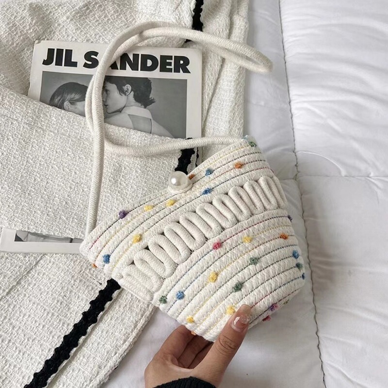 Pearl cotton thread bag female processing custom all kinds of straw bag beach holiday shoulder slung small bag factory wholesale