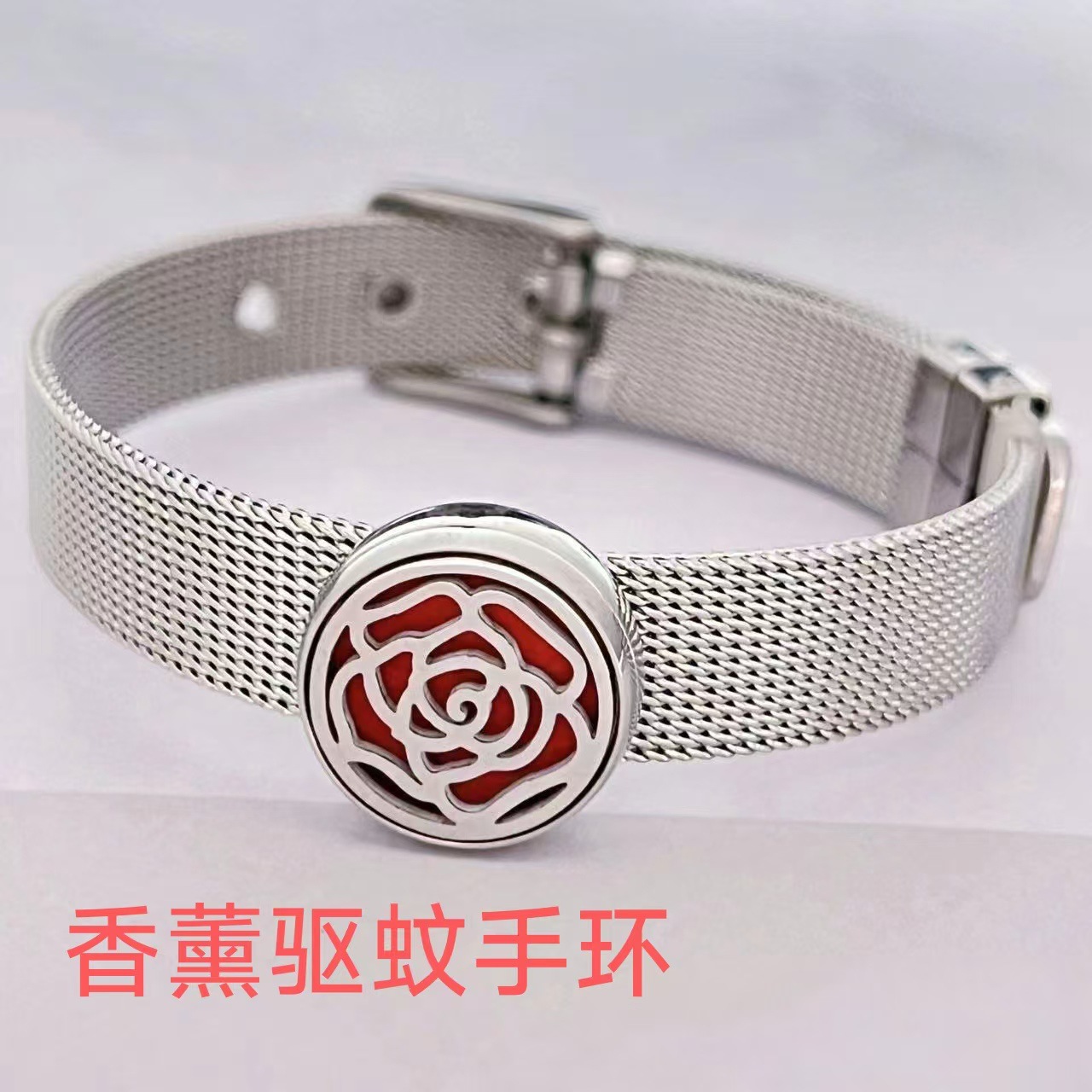 Aromatherapy Bracelet with Essential Oil Clasp, Rose Gold Titanium Steel Clasp, Adjustable Watch Strap, Rose Flower Element