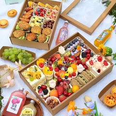 露营野餐盒子食品级便当盒点心寿司开窗打包盒一次性牛皮纸包装盒