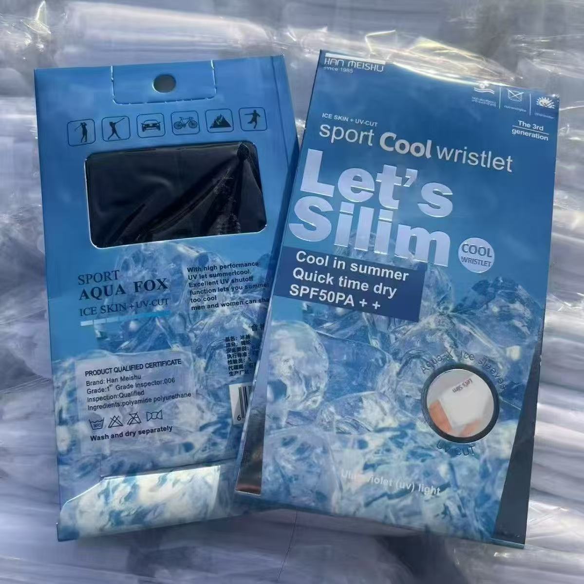 Mangas de seda de hielo con orificio para pulgar en caja, Nailon, Protección UV, Transpirable, para Deportes y Ciclismo