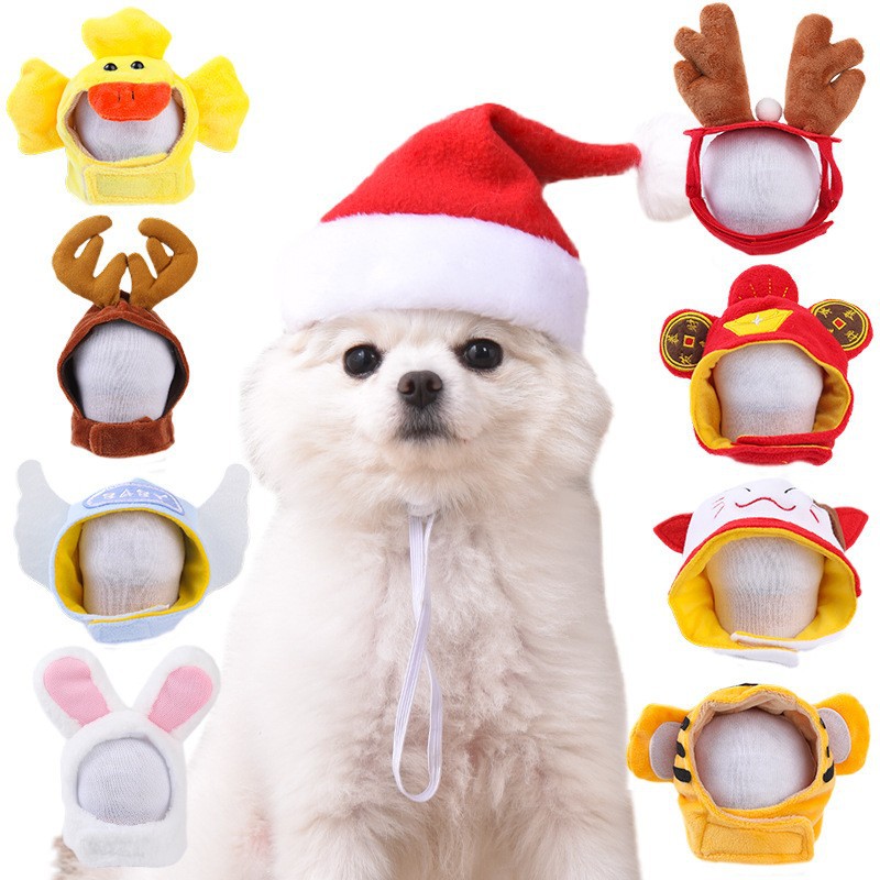 Dog Hat Summer Cartoon Pet Cat Headgear Rabbit Lion Head Tiger Dress up Accessories Christmas Dress up Hat