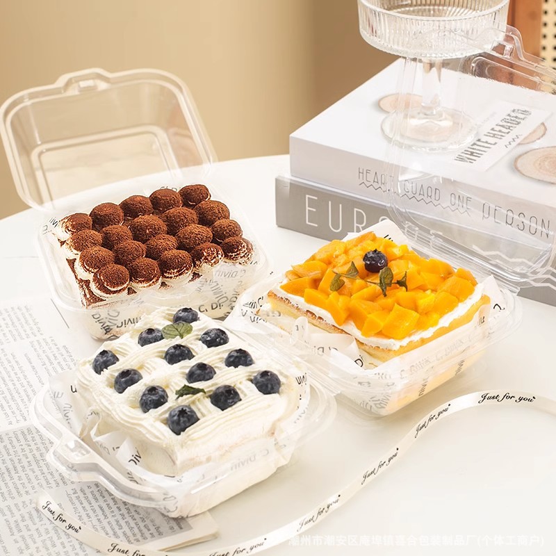 Caja de embalaje de tiramisu en línea, postre horneado, caja de hamburguesas de picnic, pastel vasco, caja de bento transparente